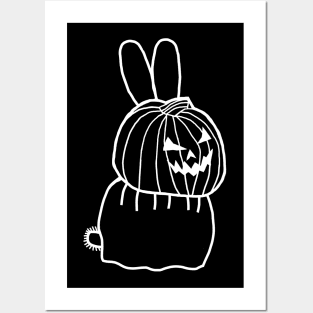 Minimal White Line Cute Bunny Rabbit Wearing Halloween Horror Costume Posters and Art